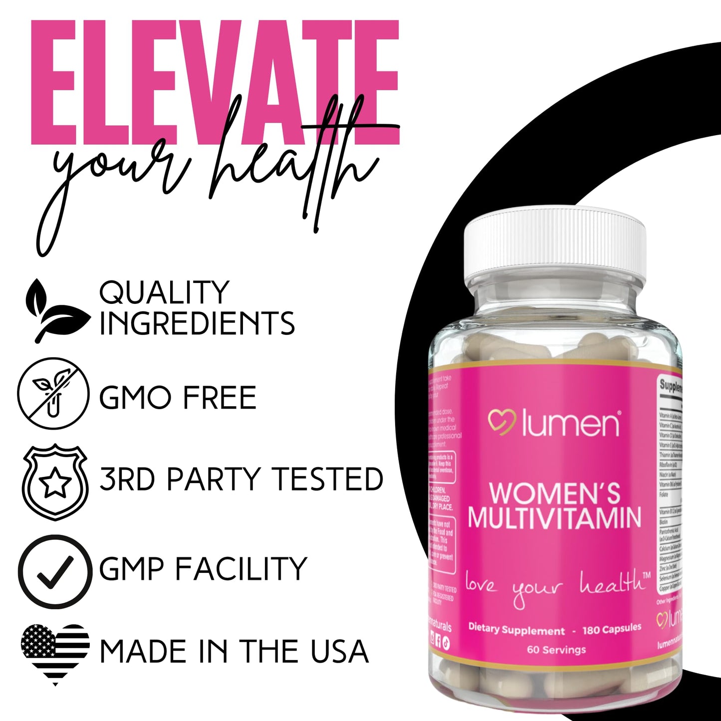 Lumen Naturals Women's Multivitamin Vitamin B12, A, C, D, & E - 180 Count - 60 Servings - Veggie Capsules - Maple Wellness Supplements