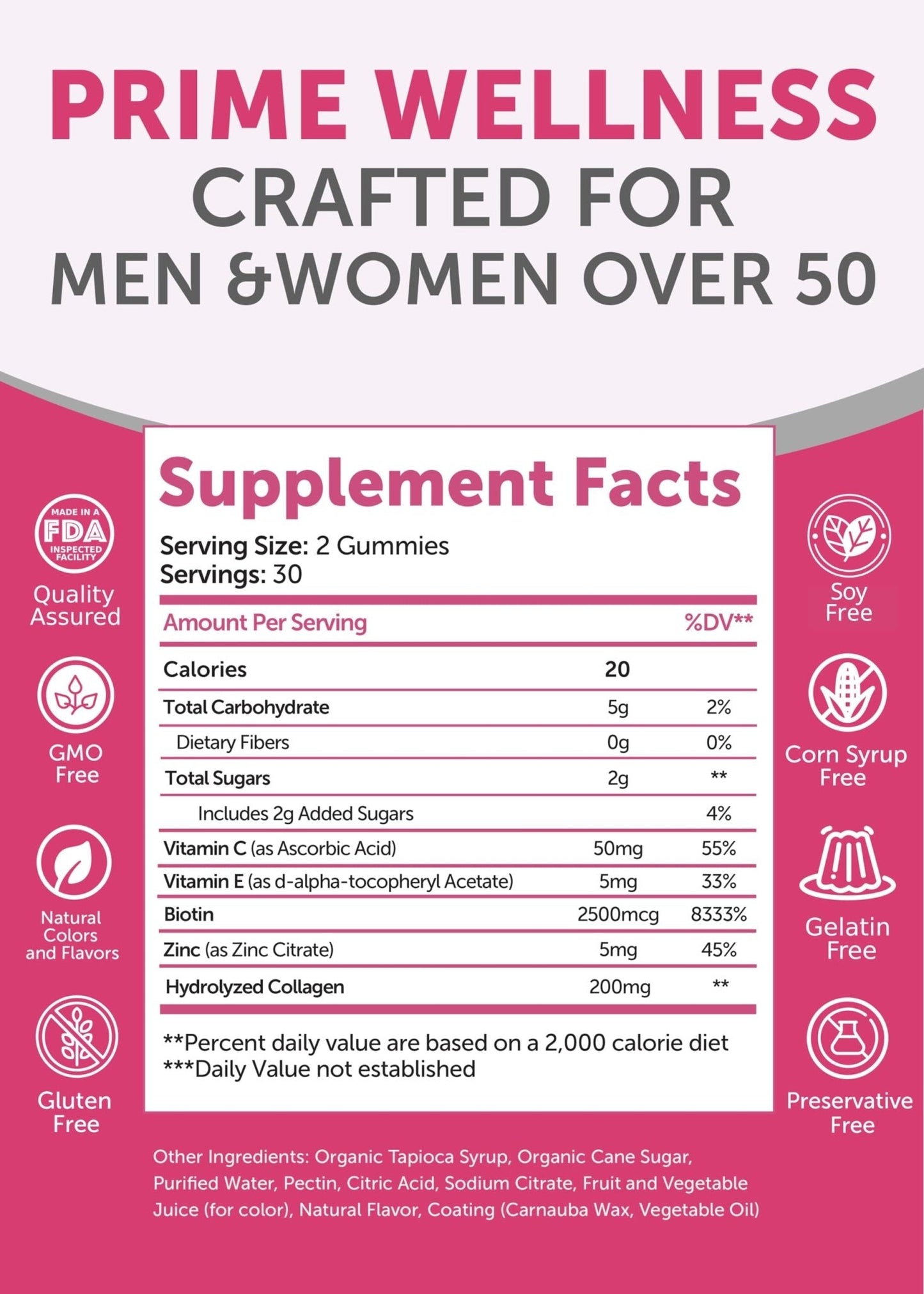 Lunakai USA Made Collagen Gummies for Women & Men Over 50, Biotin & Vitamin C, Supports Skin Elasticity, Hair & Nail Strength, Joint Support, 60ct - Maple Wellness Supplements