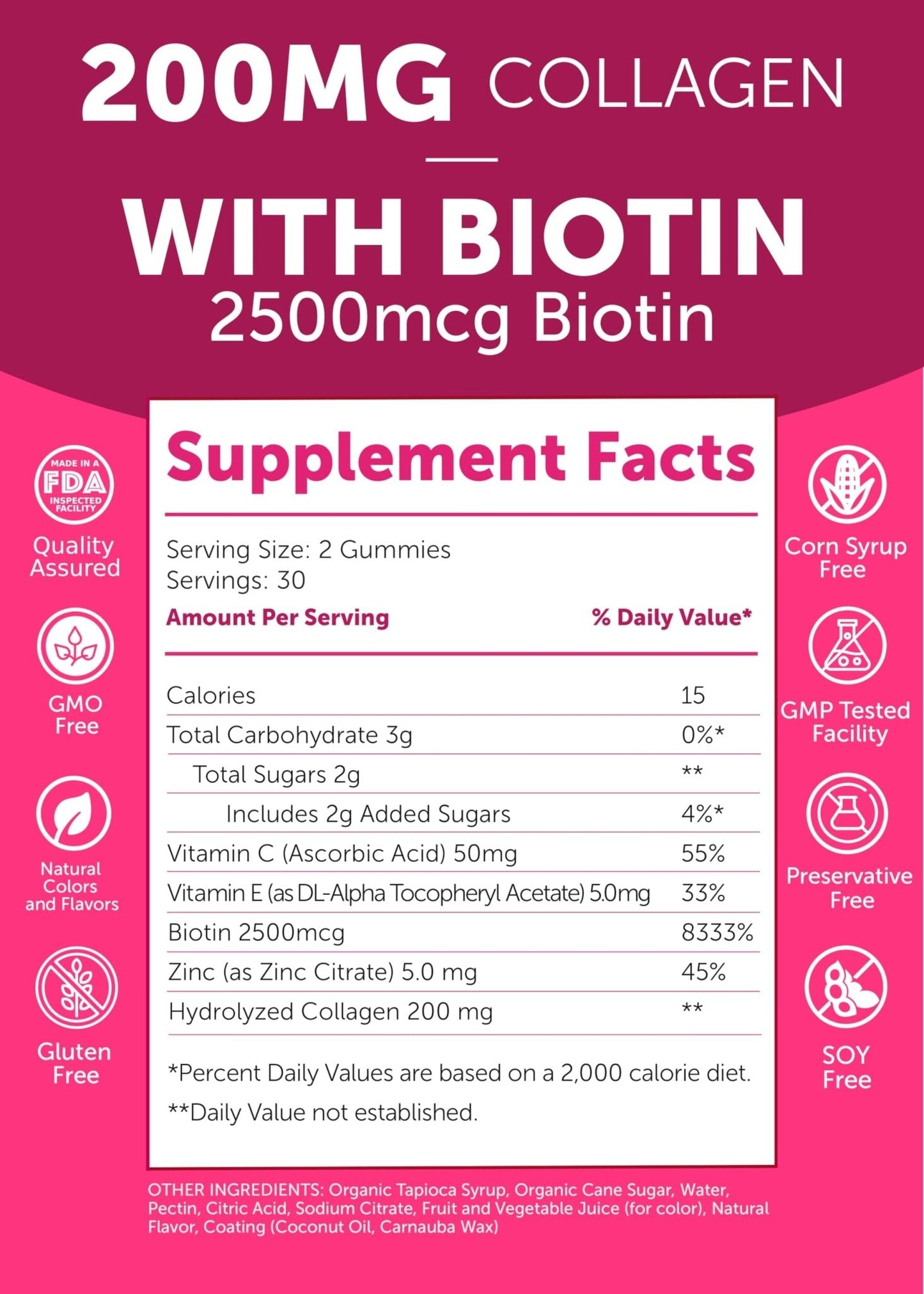 Lunakai USA Made Collagen Peptides Gummies - 200mg Non-GMO Anti-Aging Formula with Biotin, Zinc, Vitamins C - Maple Wellness Supplements