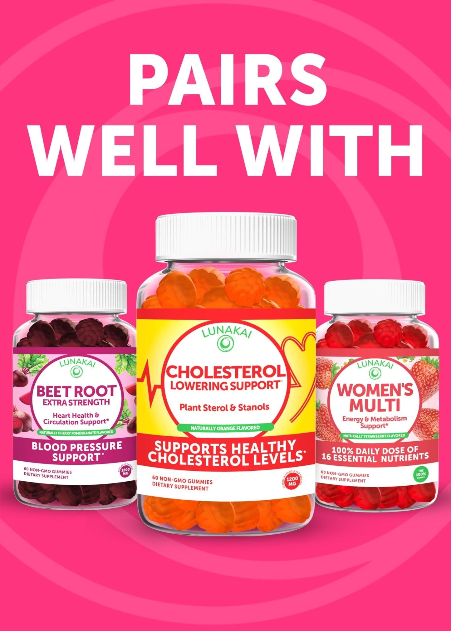 Lunakai USA Made Collagen Peptides Gummies - 200mg Non-GMO Anti-Aging Formula with Biotin, Zinc, Vitamins C - Maple Wellness Supplements