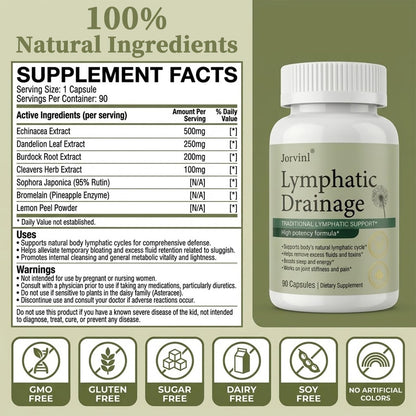 Lymphatic Drainage Capsules - Ease Body Heaviness & Facial Puffiness - Supports Natural Fluid Balance & Metabolism、Joint Discomfort - with Echinacea & Dandelion - 90 Vegan Capsules & Non-GMO - Maple Wellness Supplements