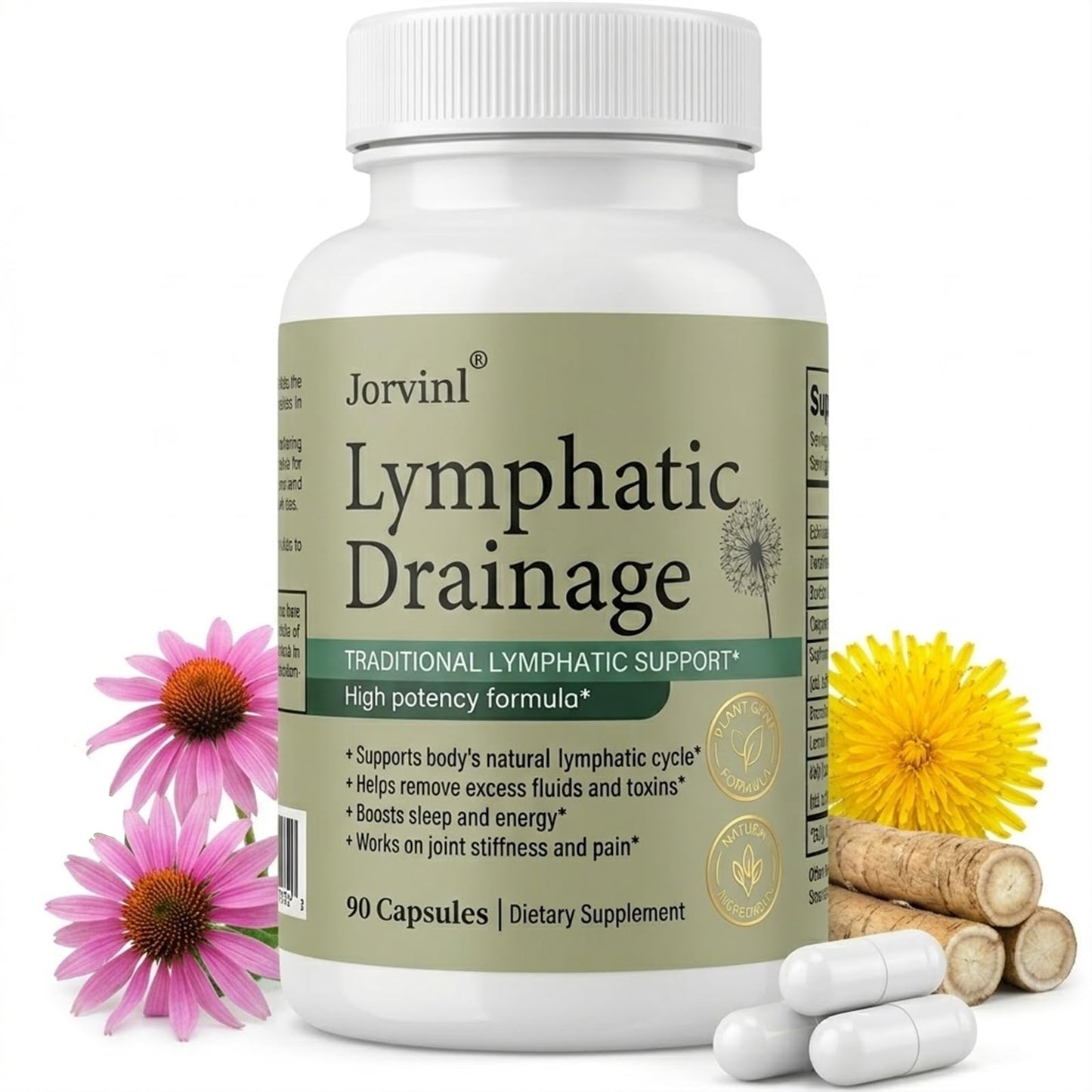 Lymphatic Drainage Capsules - Ease Body Heaviness & Facial Puffiness - Supports Natural Fluid Balance & Metabolism、Joint Discomfort - with Echinacea & Dandelion - 90 Vegan Capsules & Non-GMO - Maple Wellness Supplements