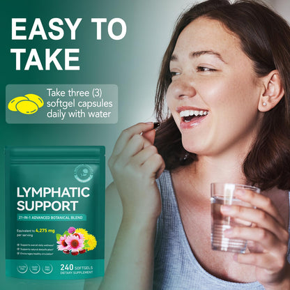 Lymphatic Drainage Supplements, Lymphatic Support Softgels for Immune Health, Plant-Based Formula with Echinacea, Burdock Root, Elderberry, Bromelain, Turmeric, 240 Softgels - Maple Wellness Supplements