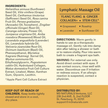 Lymphatic Massage Oil for Massage Therapy - Lymphatic Drainage Oil for Body Care Circulation & Detox Support with Ylang Ylang, Ginger, Lavender, Grapeseed, Vitamin E & Stem Cell (8 Fl Oz) by M3 - Maple Wellness Supplements