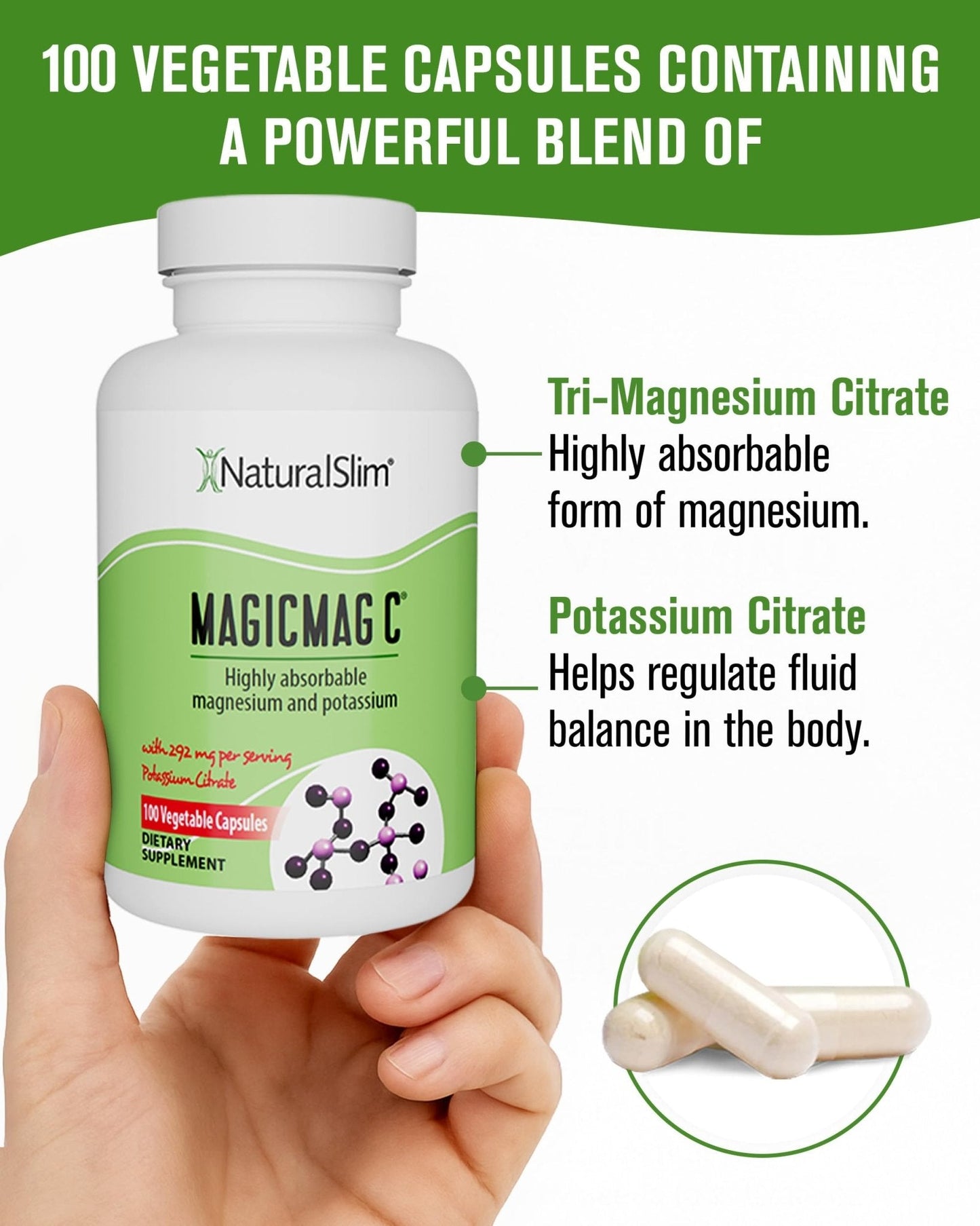 MagicMag C by NaturalSlim, Magnesium Citrate Capsules for Muscle Relaxation, Sleep Quality, Nerve Function & Electrolyte Support, Daily Magnesium Supplement - Maple Wellness Supplements