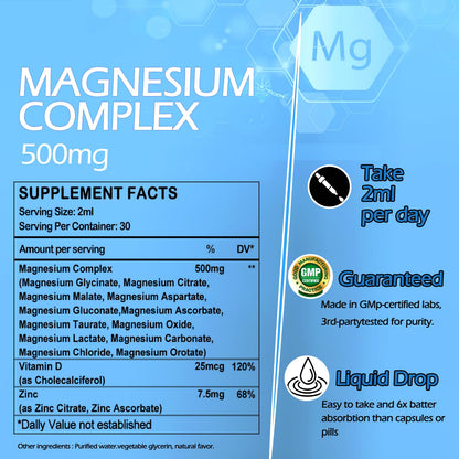 Magnesium 12 in 1 Complex Liquid Drops Magnesium Supplement w. Glycinate Citrate Malate Taurate Oxide Aspartate Orotate, Calm Magnesium for Sleep Muscle Heart Support丨Max Absorption Liquid Formula - Maple Wellness Supplements