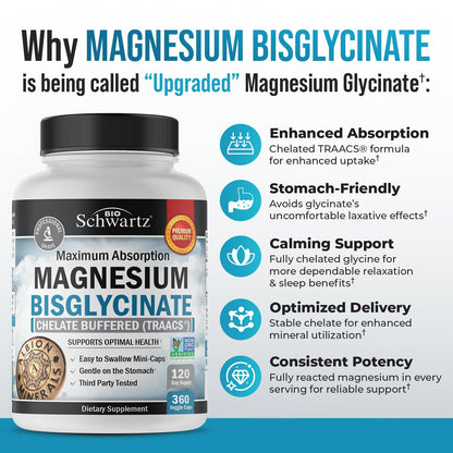 Magnesium Bisglycinate Chelated Supplement - High Absorption Magnesium Glycinate Supplement for Women and Men - Sleep, Muscle, Bone & Joint Support - Maple Wellness Supplements