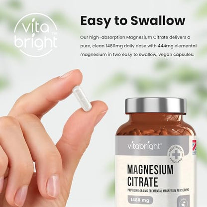 Magnesium Citrate - 1480mg High Strength - 240 Capsules (4 Month Supply) - Vegan - Maple Wellness Supplements