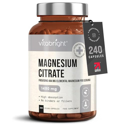 Magnesium Citrate - 1480mg High Strength - 240 Capsules (4 Month Supply) - Vegan - Maple Wellness Supplements