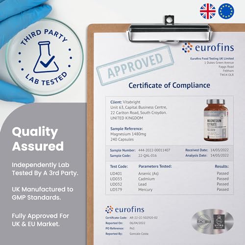 Magnesium Citrate - 1480mg High Strength - 240 Capsules (4 Month Supply) - Vegan - Maple Wellness Supplements