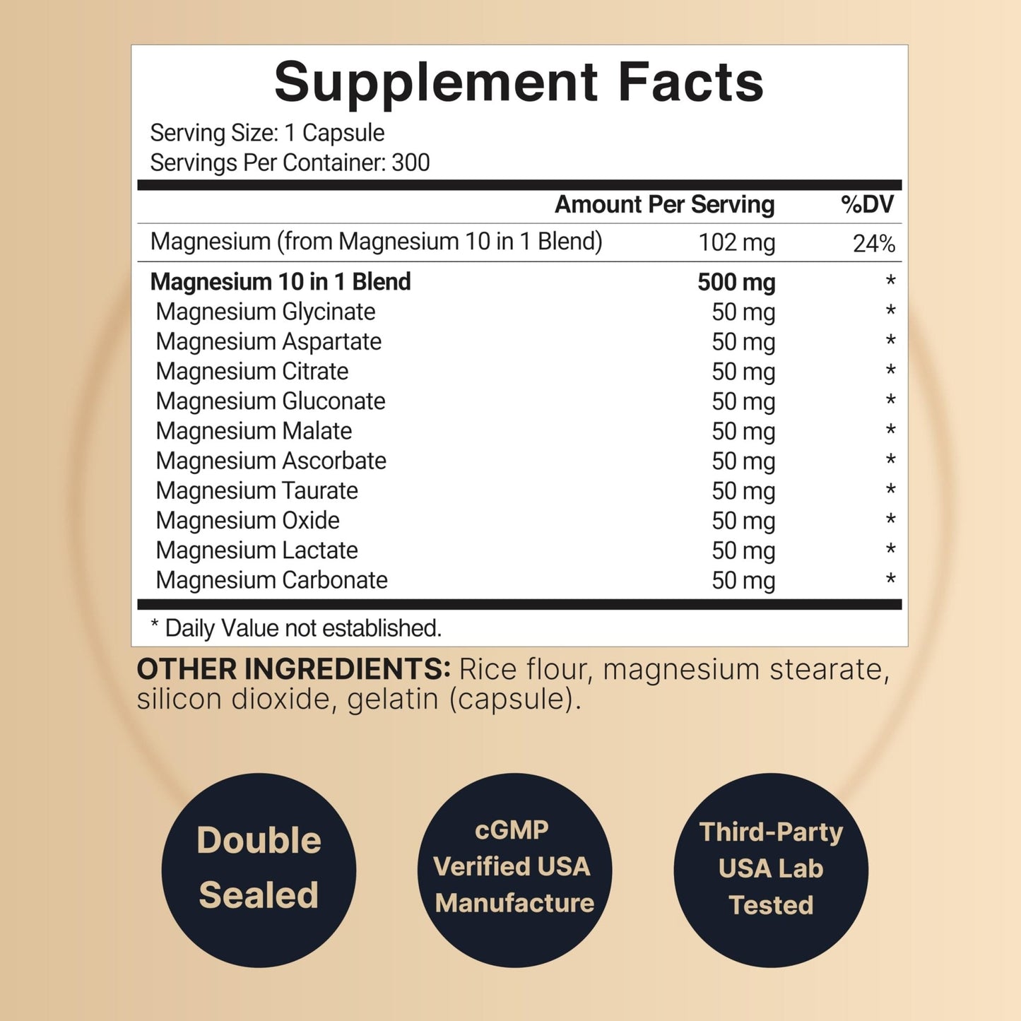 Magnesium Complex 500mg, 300 Capsules | 10-in-1 Magnesium Glycinate, Citrate, Malate & More | Chelated Form for Easy Absorption | Non-GMO - Maple Wellness Supplements