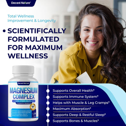 Magnesium Complex 7 Elemental Magnesium Supplement 1000mg – Magnesium Glycinate, Citrate, Malate, Taurate, Oxide, Aspartate, Orotate Non-GMO 90 Capsules - Maple Wellness Supplements