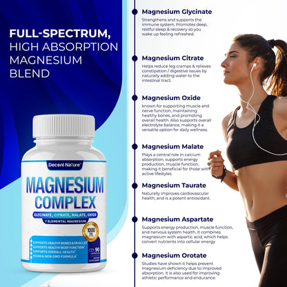 Magnesium Complex 7 Elemental Magnesium Supplement 1000mg – Magnesium Glycinate, Citrate, Malate, Taurate, Oxide, Aspartate, Orotate Non-GMO 90 Capsules - Maple Wellness Supplements