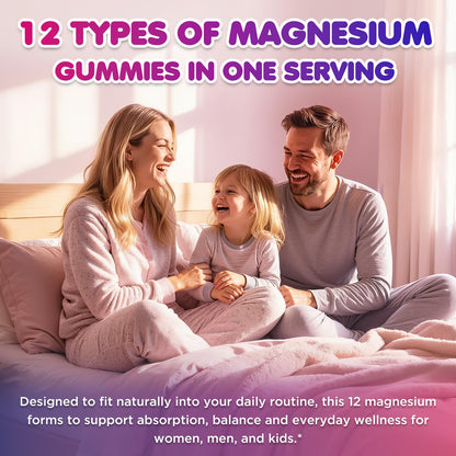 Magnesium Complex 700mg - 12 in 1 Magnesium Gummies with Glycinate, Citrate, Malate, Oxide, Taurate, Aspartate, Orotate - Supports Relaxation, Muscle & Heart - Sugar Free Strawberry 120 Count - Maple Wellness Supplements