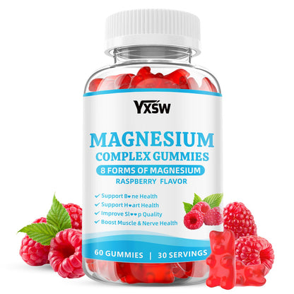 Magnesium Complex Gummies 8 Elemental 1000mg - Magnesium Glycinate, Citrate, Malate, Taurate, Supports Bones, Muscle, Nerve Health, for Women & Men, Vegan Non-GMO, Raspberry Flavor, 60 Count - Maple Wellness Supplements