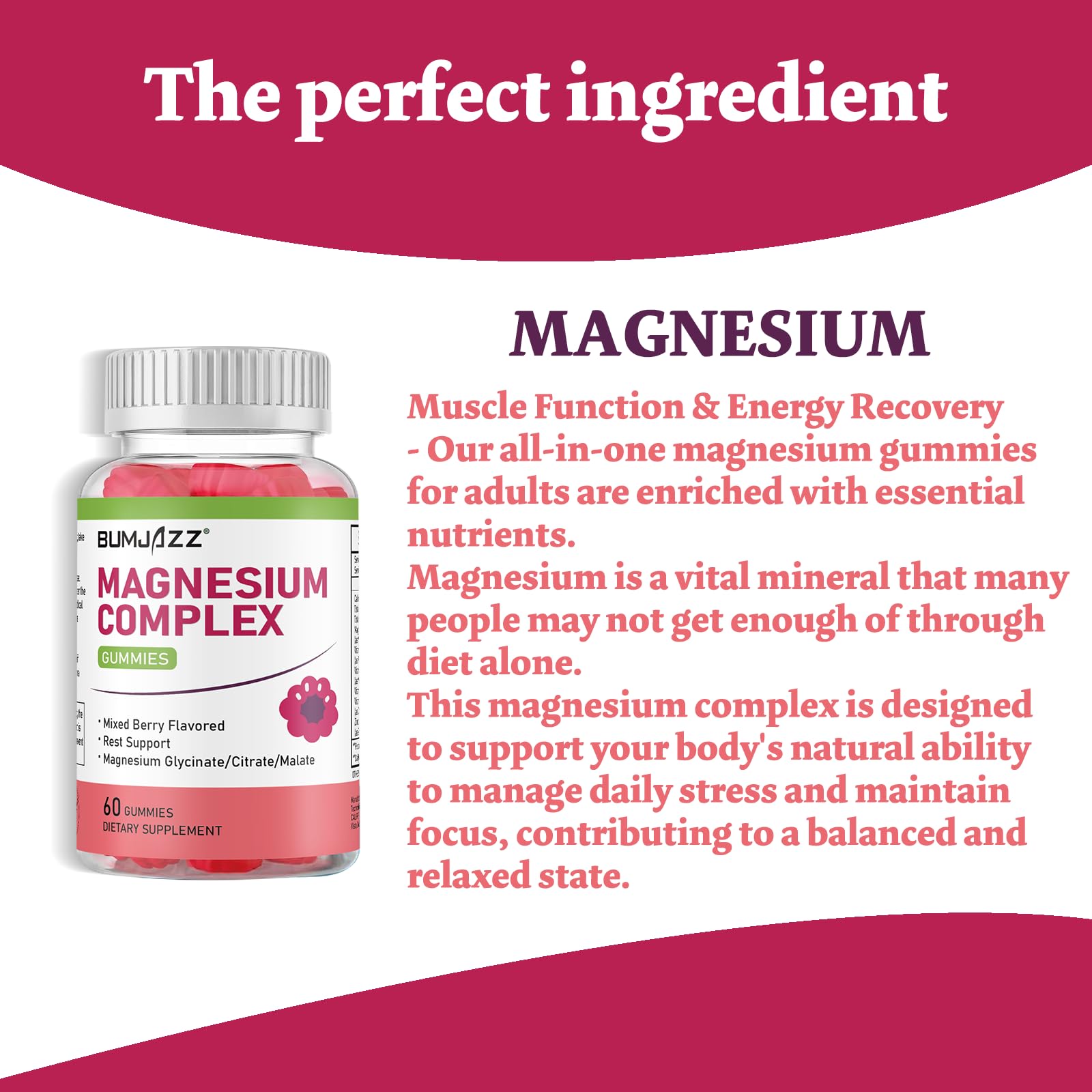Magnesium Complex Gummies 800mg - 60 Counts Magnesium Glycinate&Citrate&Malate Gummy for Rest Muscle Function - Maple Wellness Supplements