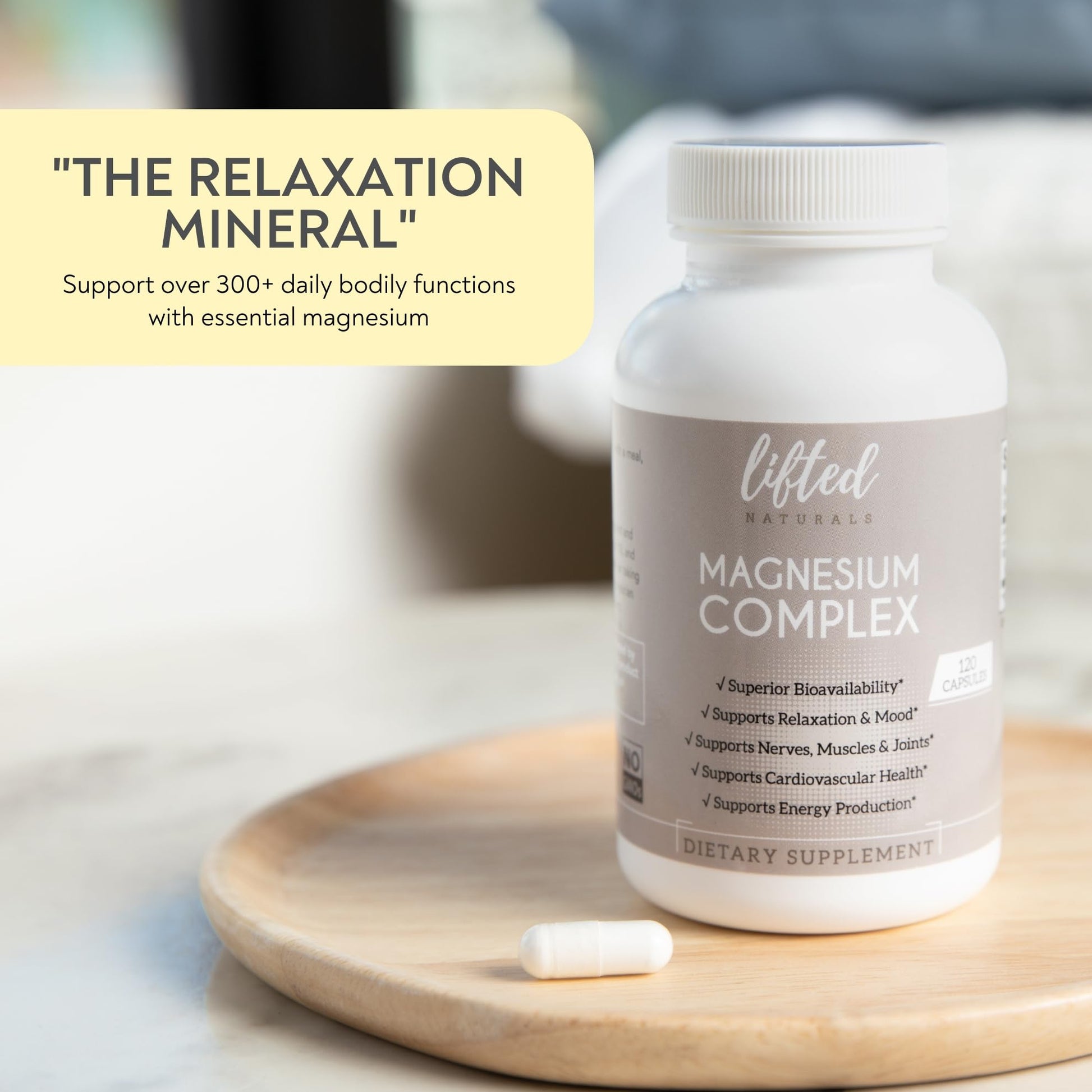 Magnesium Complex - Lifted Naturals Magnesium Supplement w/Bisglycinate, Malate, Taurate - 120 Capsules - Bioavailable Magnesium Formula for Mood, Sleep, Energy Support* - Maple Wellness Supplements