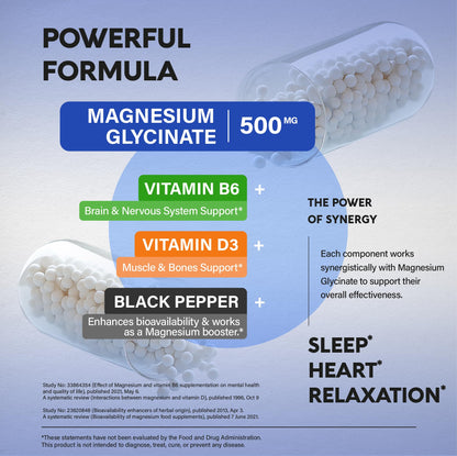 Magnesium Glycinate 500 mg - Chelated Supplement - High Absorption Form of Magnesium - Support for Sleep, Muscle & Heart Health - Maple Wellness Supplements