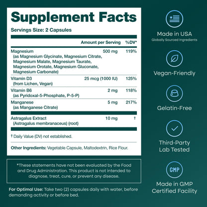Magnesium Glycinate Complex (7-in-1) 500mg with D3 & B6 P5P - Multi-Form Blend with Glycinate, Citrate, Malate, Taurate, Gluconate, Carbonate, & Orotate - Maple Wellness Supplements