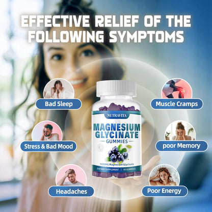 Magnesium Glycinate Gummies 1000mg with Magnesium L-Threonate,Chelated Magnesium Potassium Complex Supplement with VitD, B6, CoQ10, Calcium,Supports for Memory - Maple Wellness Supplements