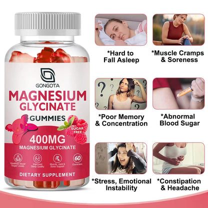 Magnesium Glycinate Gummies 400 mg with 100 mg Composite magnesium - Chelated Magnesium Potassium Supplement with Vitamin D, B6 Supports Calm, Sleep, Memory & Muscle Cramps,Sugar Free - 120 Gummies - Maple Wellness Supplements