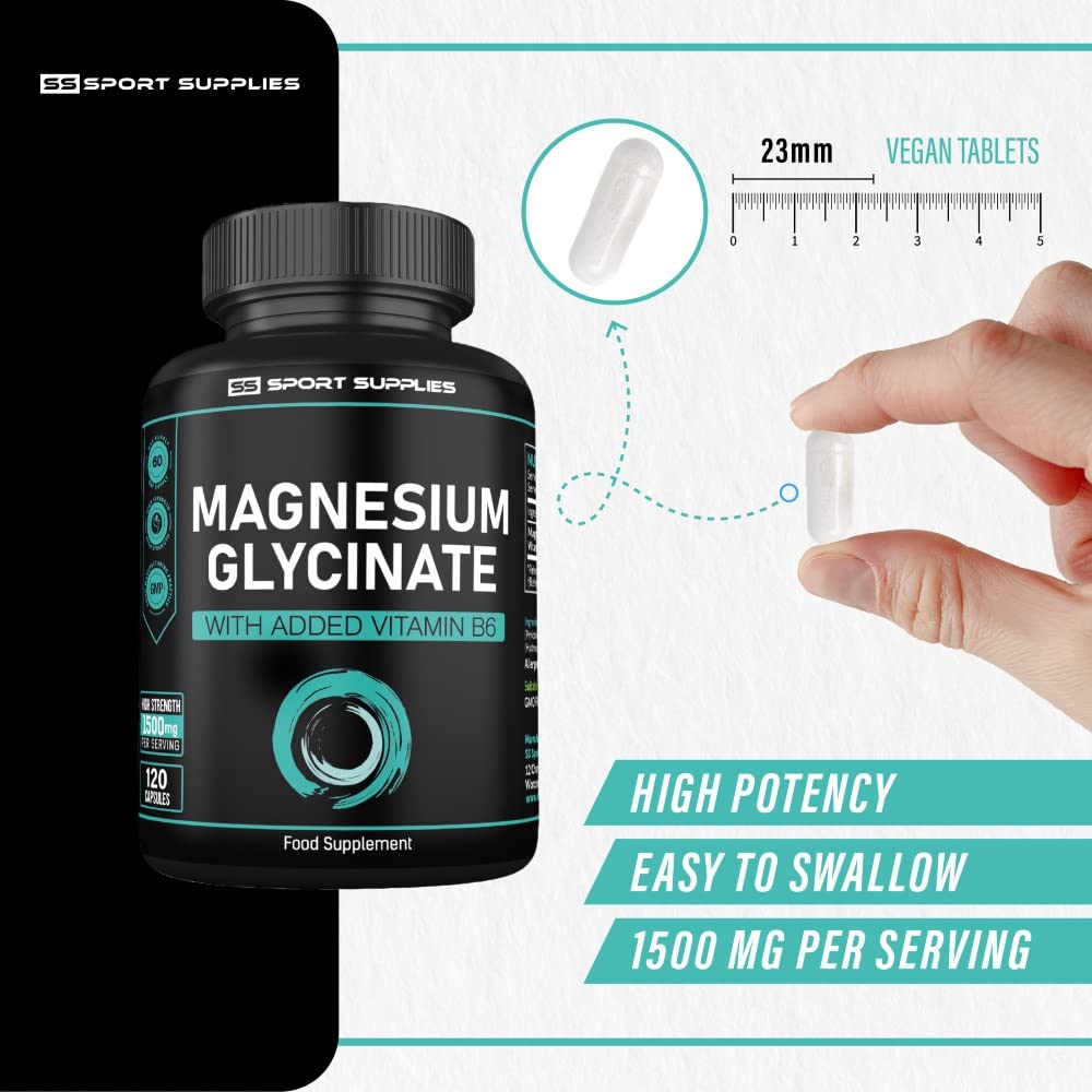Magnesium Glycinate Supplements & Vitamin B6 - 120 High Strength Capsules - Maple Wellness Supplements