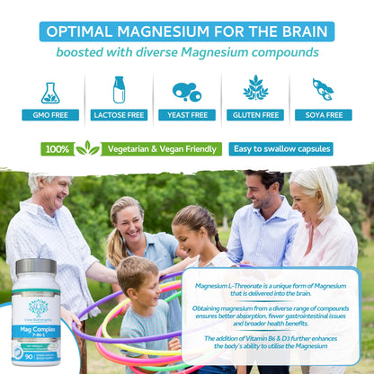 Magnesium L-Threonate Complex 7-in-1 with 1000mg of Magtein Plus Magnesium as Bisglycinate, Taurate, Citrate, Gluconate, Malate & Lactate - Supports Sleep - Vegan, US Made and No Artificial Nasties - Maple Wellness Supplements