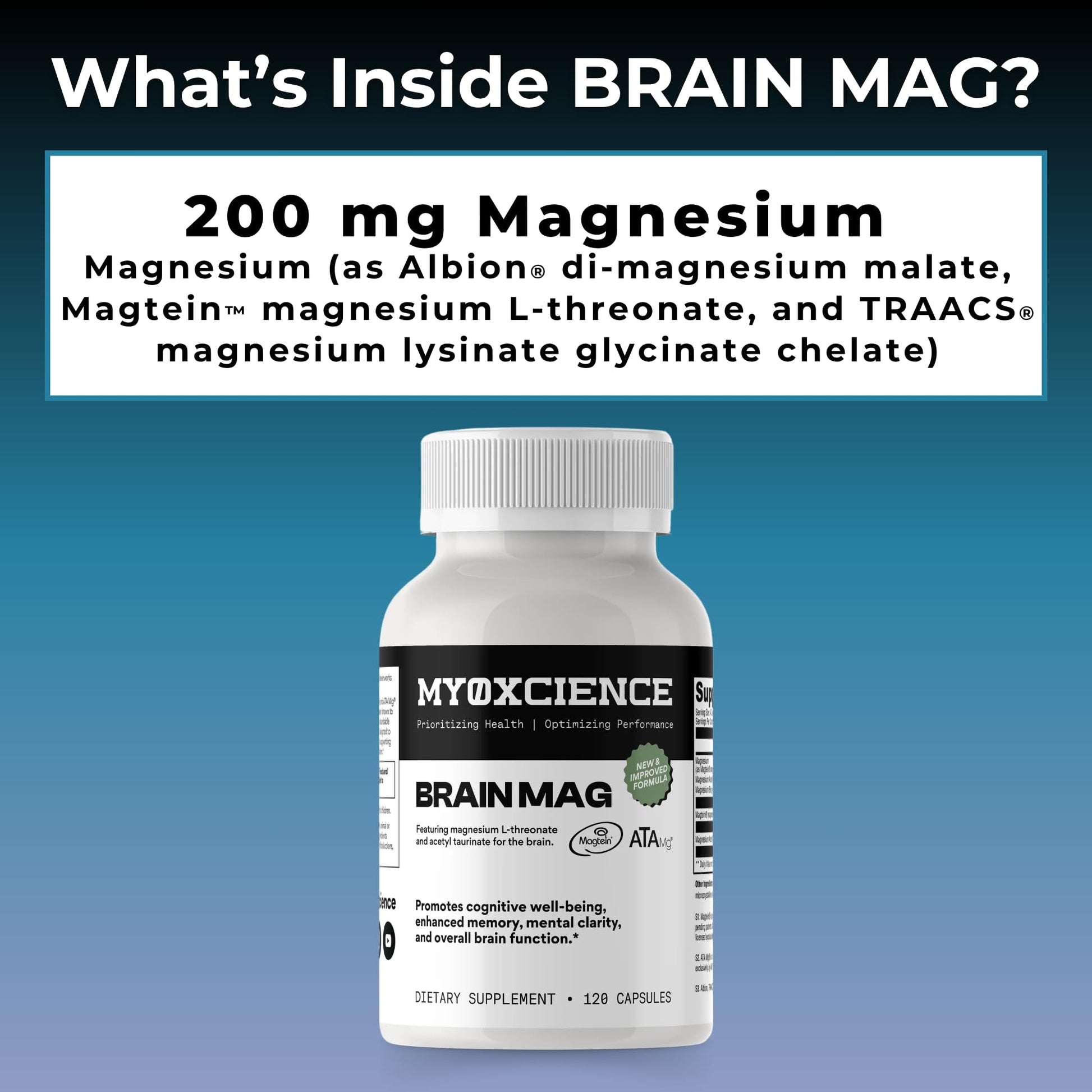Magnesium L-Threonate + Mag Acetyl-Taurate (ATA Mag) + Mag Glycinate | Promotes Cognitive Well-Being, Enhanced Memory, Mental Clarity and Overall Brain Function | 120 Capsules - Maple Wellness Supplements