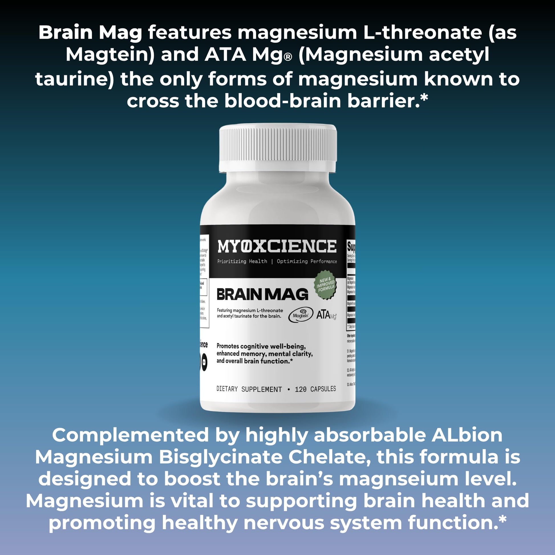 Magnesium L-Threonate + Mag Acetyl-Taurate (ATA Mag) + Mag Glycinate | Promotes Cognitive Well-Being, Enhanced Memory, Mental Clarity and Overall Brain Function | 120 Capsules - Maple Wellness Supplements