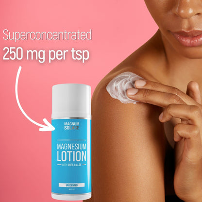 Magnesium Lotion – Super Concentrated – Made with Aloe and Shea – For Leg Cramps, Sore Muscles & Joints, Rejuvenation – Safe for Kids, Made in the USA (Unscented) - Maple Wellness Supplements