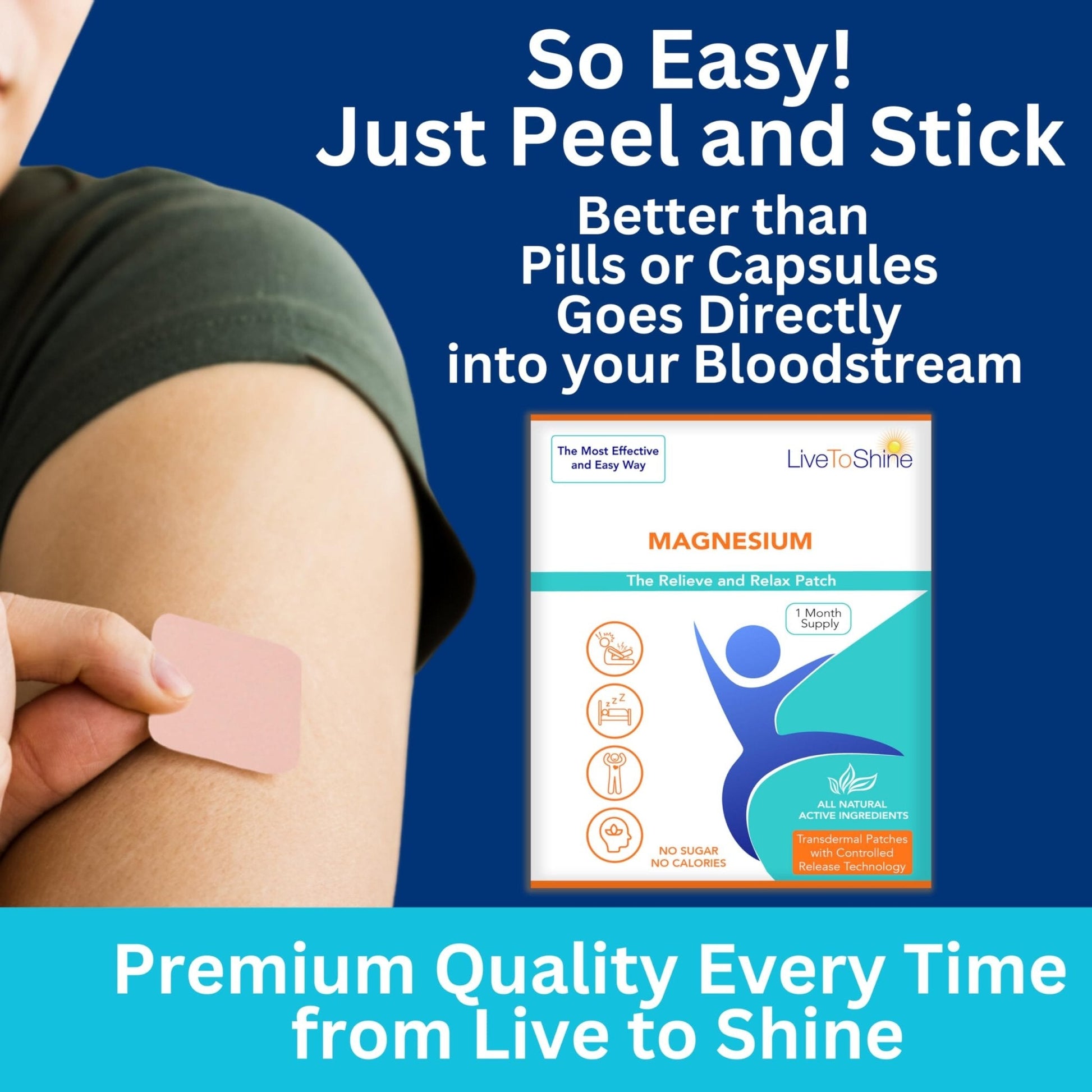 Magnesium Patches for Men and Women - Sleep Support & Relaxation, Muscle Recovery, Nerve Function - USA Made - 30 Premium Fast-Acting, Slow-Release Patches - Live To Shine - Maple Wellness Supplements