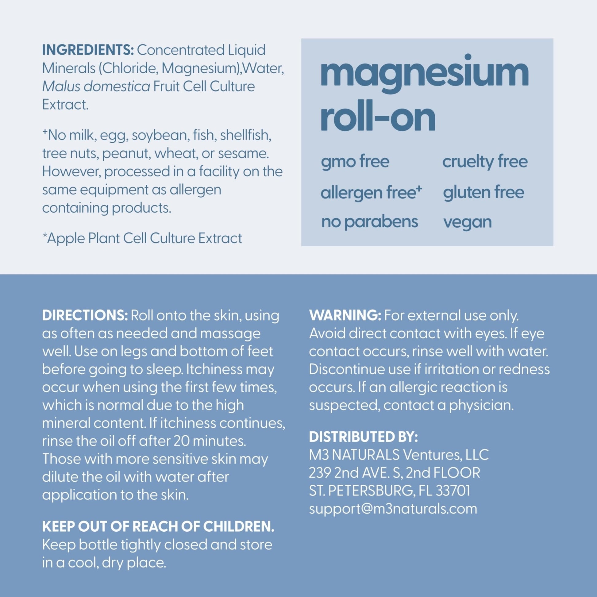 Magnesium Roll On for Adults & Kids, Easy Application for Sore Muscles, Feet, Joints and Leg Cramps, Helps with Sleeping and Post-Workout Recovery, for Sensitive Skin, 3 fl oz, by M3 - Maple Wellness Supplements