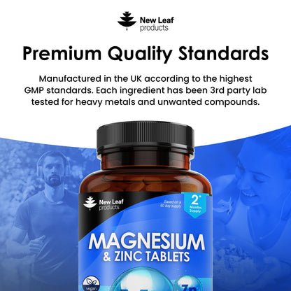 Magnesium Supplements 516mg With Zinc - 120 Magnesium Tablets Supports Muscle - Maple Wellness Supplements
