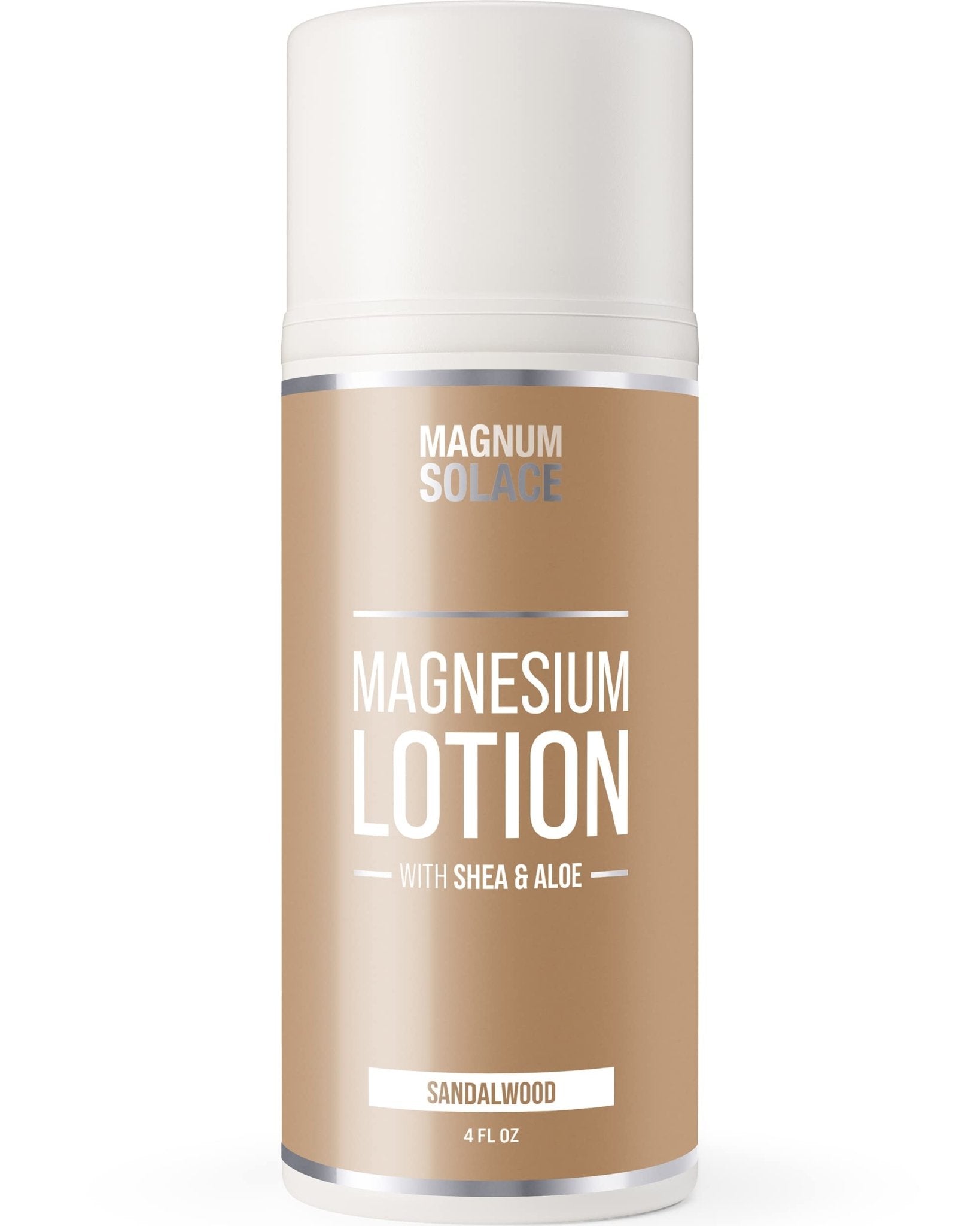 Magnum Solace Magnesium Lotion – Super Concentrated – Made with Aloe and Shea – For Leg Cramps, Sore Muscles & Joints, Rejuvenation – Safe for Kids, Made in the USA (Sandalwood) - Maple Wellness Supplements