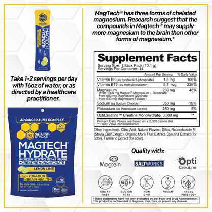 Magtech Magnesium Capsules + Hydration Creatine Powder Lemon Lime Bundle - 3 Forms of Magnesium - Featuring Magtein L-Threonate - Brain Health & Hydration Support* - 44 Total Servings - Maple Wellness Supplements