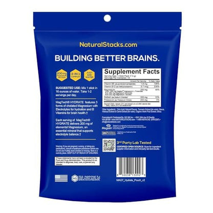 MagTech Magnesium Hydrate Packets - Sugar Free Hydration Powder - Magtein Magnesium L-Threonate, Glycinate & Taurate - 200mg Chelated Triple Complex - Supports Hydration & Brain Health* - 14 Servings - Maple Wellness Supplements