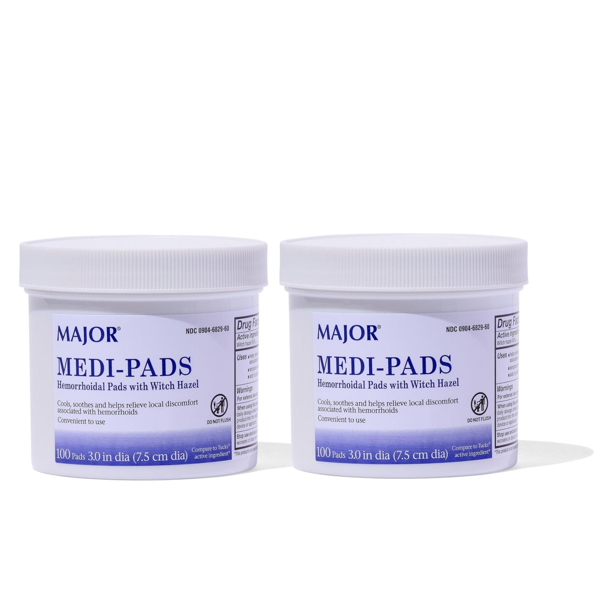 MAJOR Medi-Pads - Hemorrhoidal Hygienic Cleansing Witch Hazel Pads - Cooling Relief with Aloe - 100 Count Jar (2 Pack) - Maple Wellness Supplements