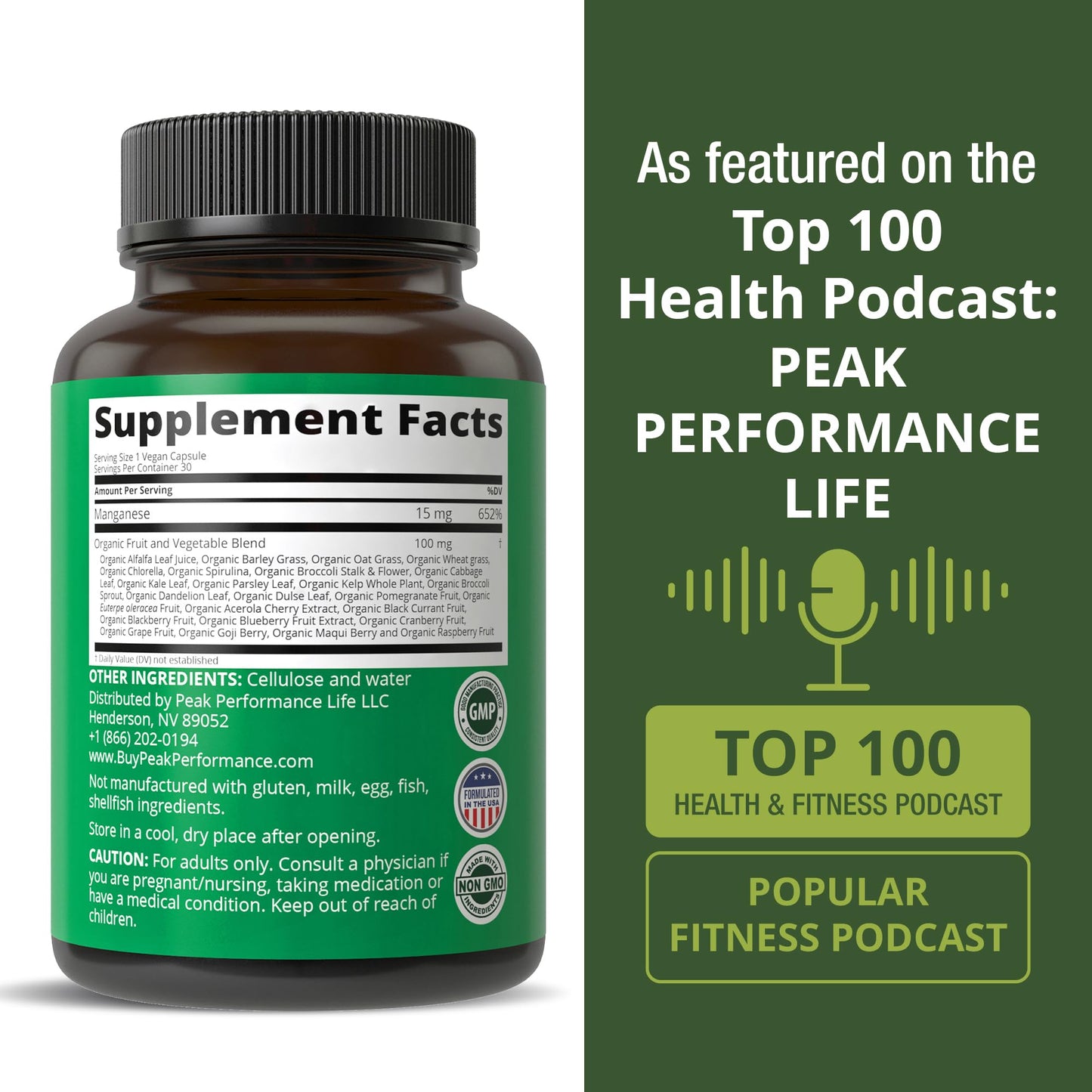 Manganese Supplement Food Like Mineral Chelated for Superior Absorption with Whole Food Blend of 25+ Fruits & Vegetables. Pure Trace Mineral Capsules for Connective Tissue, Bone Health, Enzyme Support - Maple Wellness Supplements