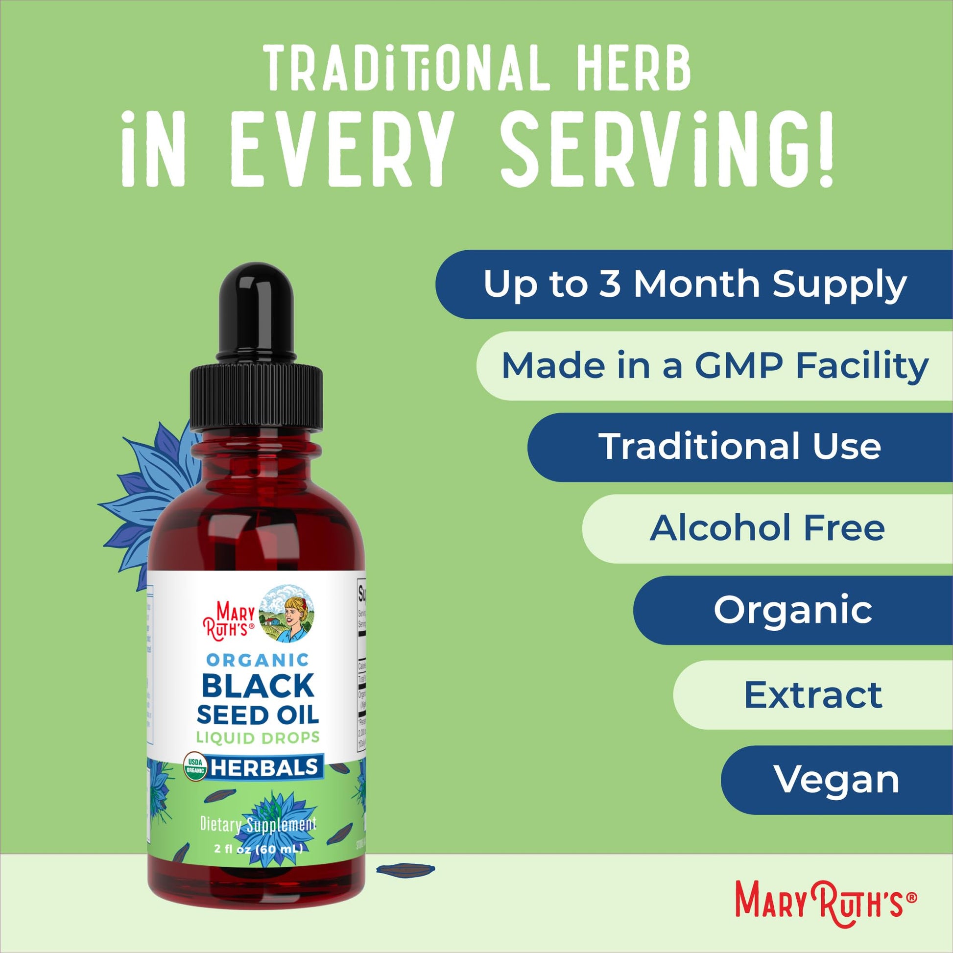 MaryRuth Organics Black Seed Oil Liquid Drops Cold Pressed | 3 Month Supply | USDA Organic Black Cumin Seed Oil | Immune Support | Respiratory Health | Sugar&Gluten Free | Vegan | Non-GMO | 2 Fl Oz - Maple Wellness Supplements
