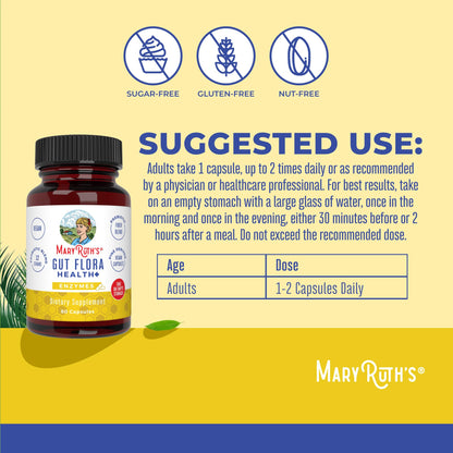 MaryRuth Organics Gut Flora Health+ Enzymes | Up to 2 Month Supply | Prebiotic Probiotic Digestive Enzymes Blend for Healthy Gut Biome & Digestive Support | Gastrointestinal Health | 60 Capsules - Maple Wellness Supplements