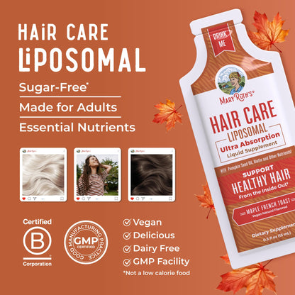 MaryRuth Organics Hair Growth Vitamins, Sugar & Gluten Free, Liquid Hair Vitamins with Vitamin D3, Vitamin E Biotin Hyaluronic Acid, Selenium for Hair & Skin Care Vegan, Non-GMO, 14-0.5 Fl Oz Pouches - Maple Wellness Supplements