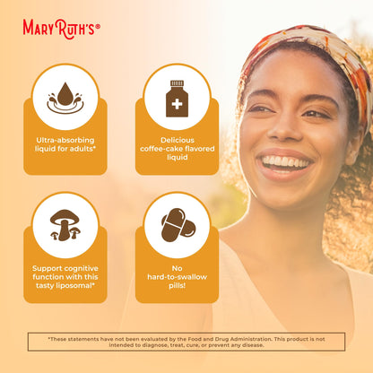 MaryRuth Organics Lions Mane Supplement | Ultra Absorption Liposomal | Full Spectrum Lion's Mane Mushroom | 200mg Beta-Glucans Per Serving | USDA Organic | Vegan | 7.6 oz | 15 Servings - Maple Wellness Supplements