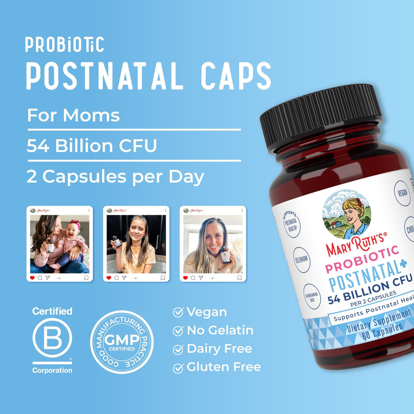 MaryRuth Organics Postnatal Probiotics for Breastfeeding Women | Nursing Probiotic Capsules with Vitamins | Minerals & Antioxidants | 54 Billion CFU | Non-GMO | Vegan | 30 Servings - Maple Wellness Supplements