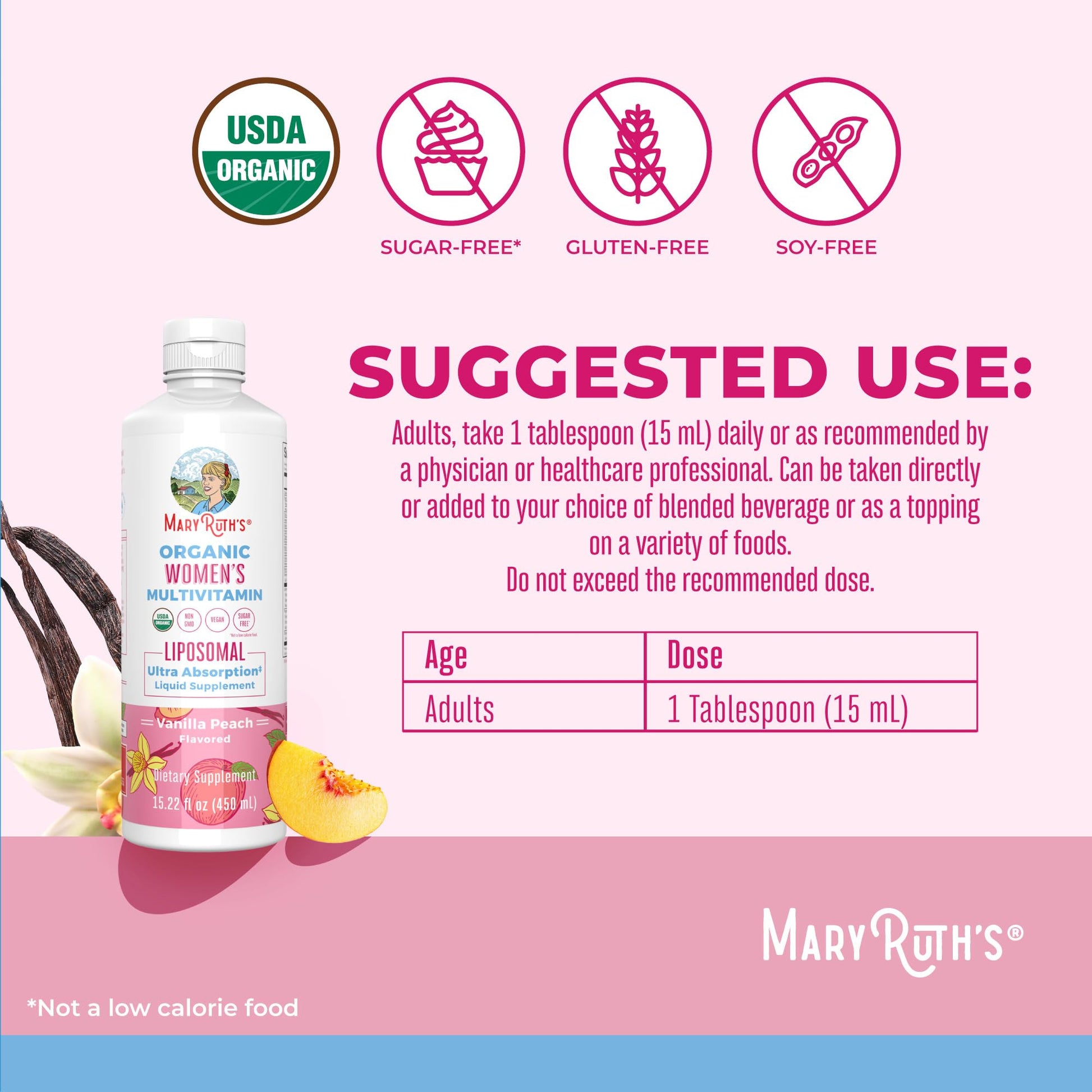 MaryRuth Organics USDA Organic Multivitamin for Women, Sugar Free Womens Multivitamin, Liquid Vitamins for Women, Immune Support Supplement, Ashwagandha, Methylfolate, Vegan, Non-GMO, 15.22 Fl Oz - Maple Wellness Supplements
