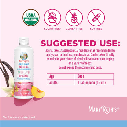 MaryRuth Organics USDA Organic Multivitamin for Women, Sugar Free Womens Multivitamin, Liquid Vitamins for Women, Immune Support Supplement, Ashwagandha, Methylfolate, Vegan, Non-GMO, 15.22 Fl Oz - Maple Wellness Supplements