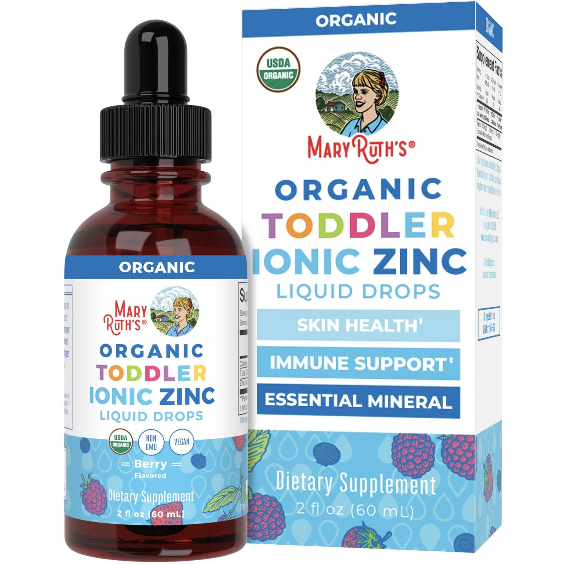 MaryRuth Organics USDA Toddler Liquid Drops | Zinc Sulfate | Immune Support Supplement| Skin Health | Vegan | Formulated for Ages 1-3 | Delicious Berry Flavor | 1 Month Supply | 2 Fl Oz - Maple Wellness Supplements