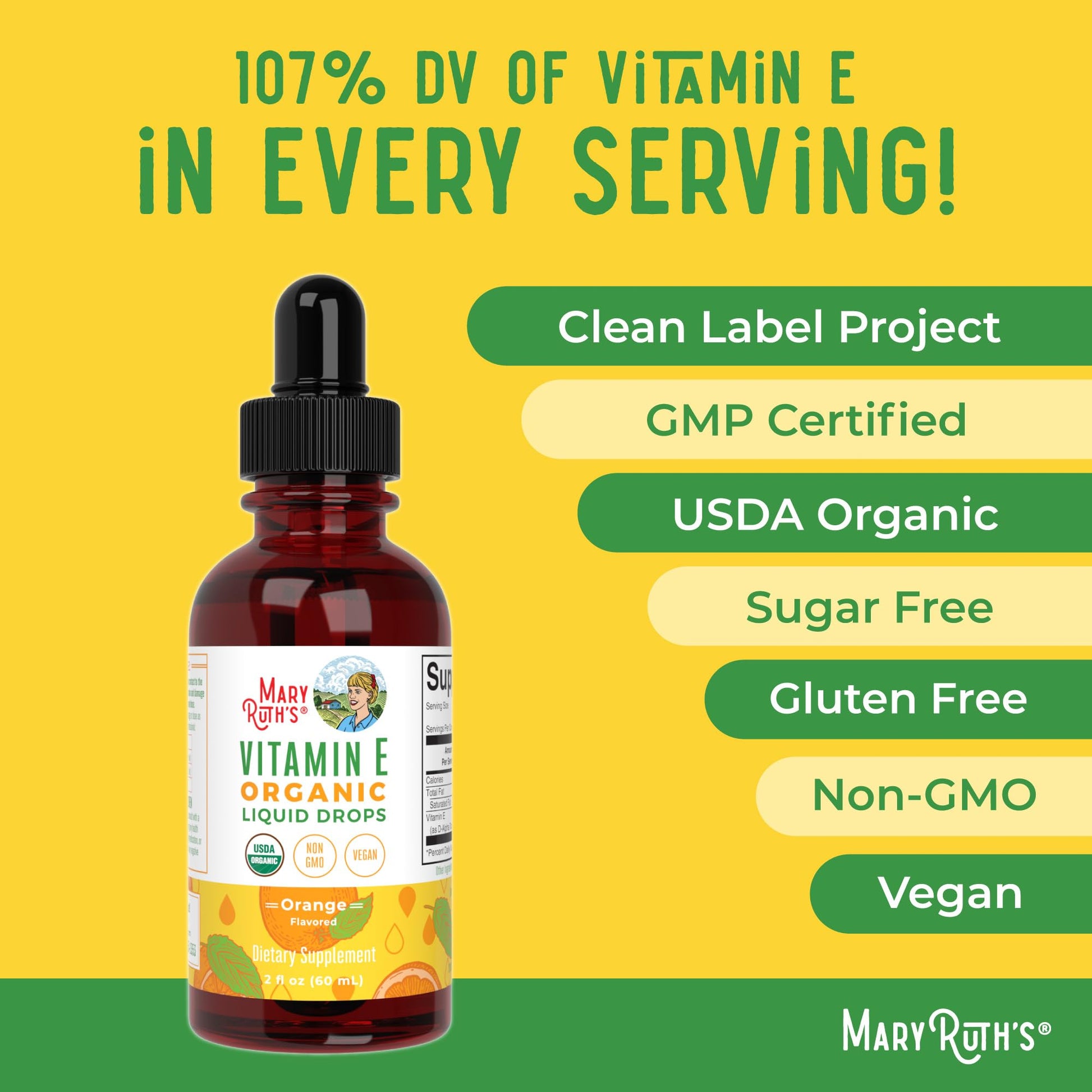 MaryRuth Organics USDA Vitamin E Liquid Drops 2 Month Supply | Bone and Joint Health | Cognitive Health for Adults and Kids | Sugar Free, Vegan, Non-GMO, Gluten Free | 2 Ounces - Maple Wellness Supplements