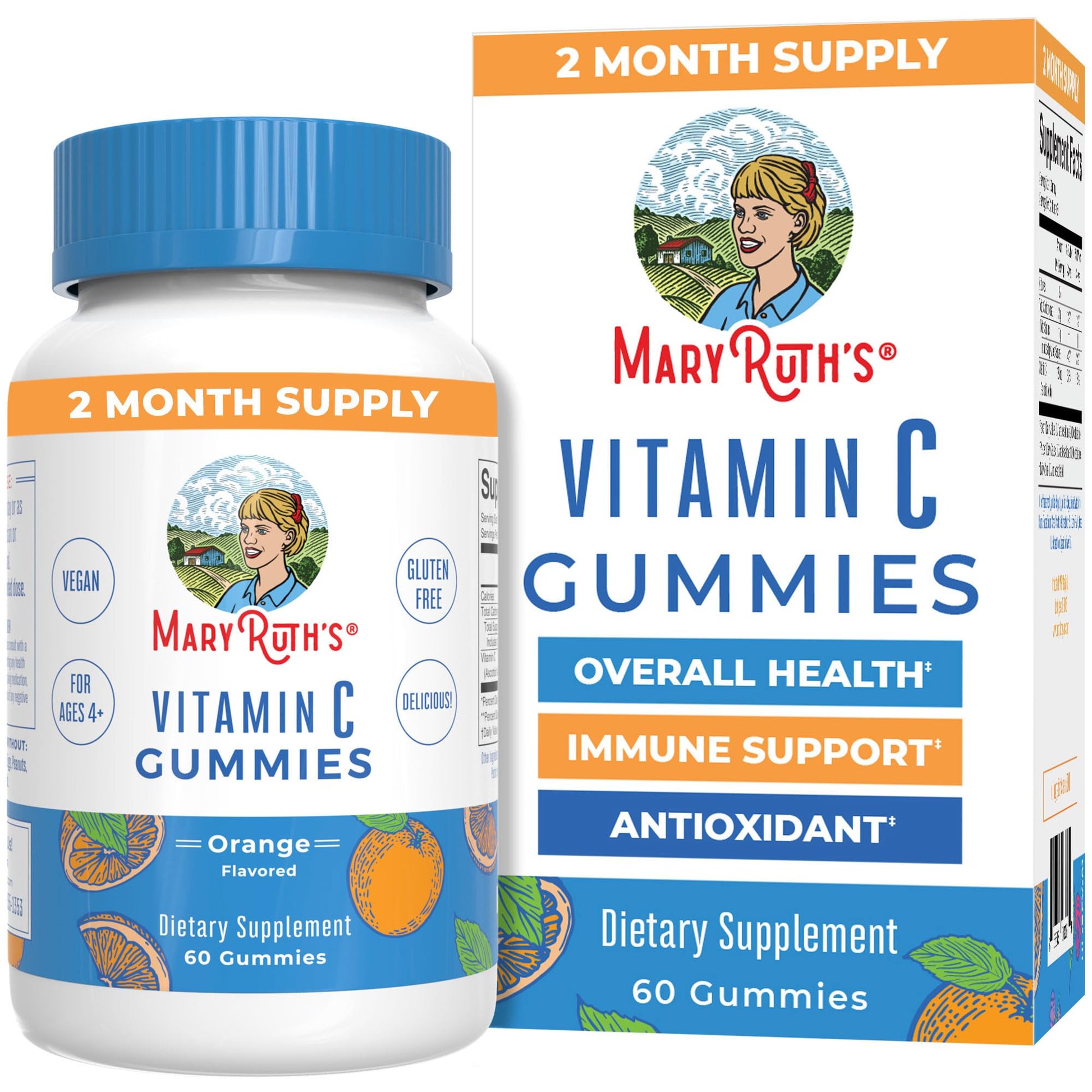 MaryRuth Organics Vegan Vitamin C Gummies | 2 Month Supply | Immune Support Supplement for Adults & Kids | Chewable Vitamin C Gummy Vitamins | Non-GMO | Pectin Based | 60 Count - Maple Wellness Supplements