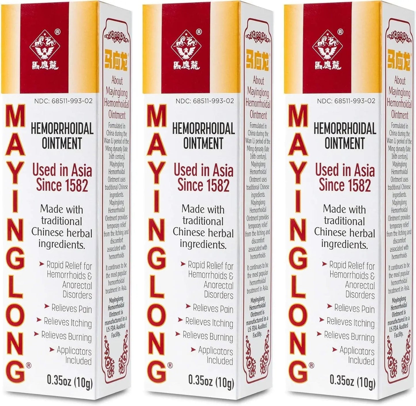 Mayinglong Musk Hemorrhoids Ointment (3 x 10g Tubes), 30g - Maximum Strength Formula for Hemorrhoidal Fast Relief, Soothes Itching, Burning & Discomfort - Fast-Acting Treatment to Shrink Swelling - Maple Wellness Supplements