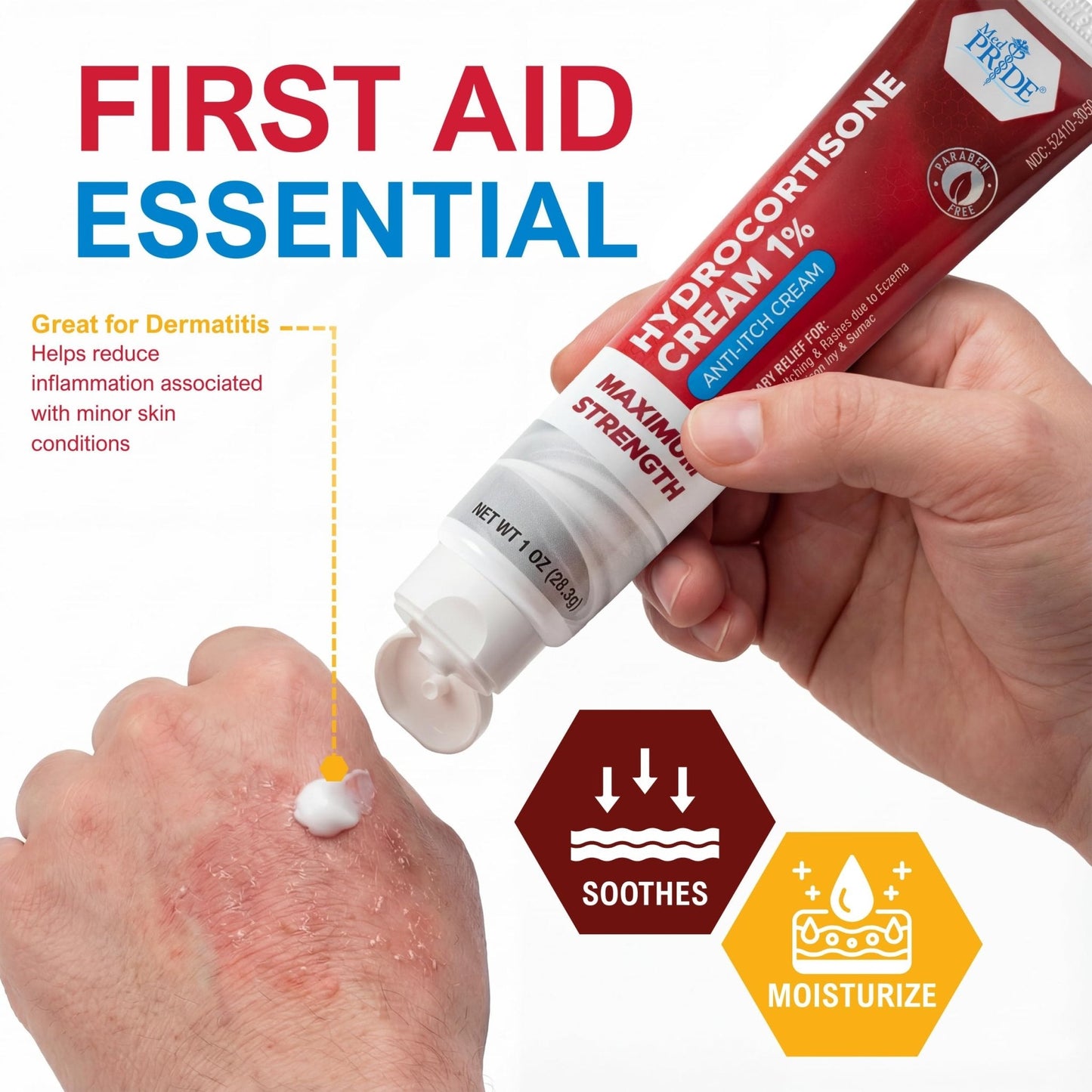 MED Pride Hydro Cortisone (Hydrocortisone) Cream 1% OTC Bulk Pack of 4 X 1 Oz Anti-Itch Ointment for Rash, Eczema, Bug Bites - Maple Wellness Supplements
